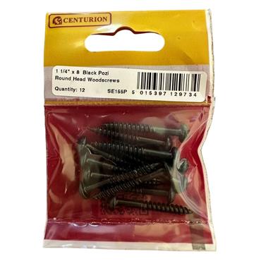 Centurion 11/4"x8 Black Screws Round Head Pk 12