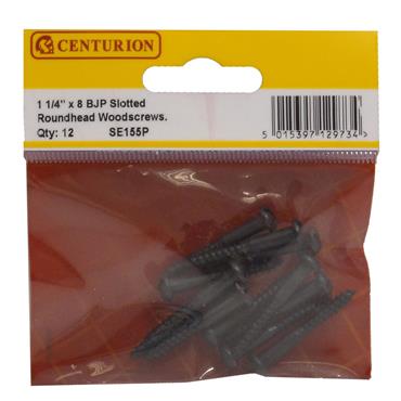 Centurion 11/4"x8 Black Screws Round Head Pk 12