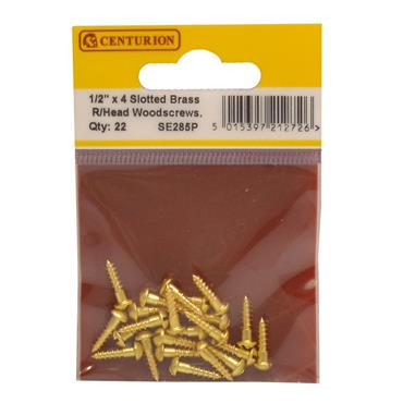 Centurion Brass Woodscrews Round Head 1/2"x4 Pkt22