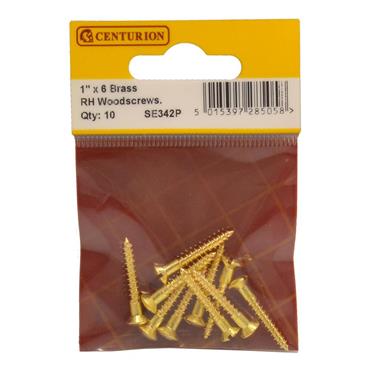 CENTURION SCREW BRASS RAISED 1" X 6 PKT 10