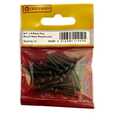 CENTURION WOODSCREW ROUND HEAD BLACK 3/4"X6