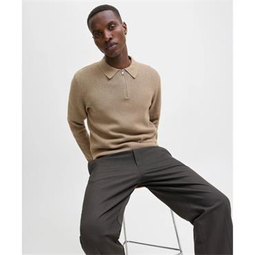 JACK&JONES MILANO KNIT ZIP POLO - BROWN