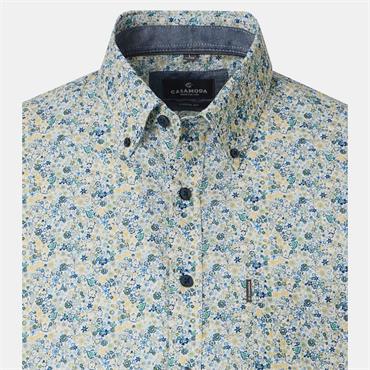 CASA MODA LINEN PRINT SHORT SLEEVE SHIRT - GREEN