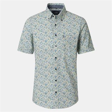 CASA MODA LINEN PRINT SHORT SLEEVE SHIRT - GREEN