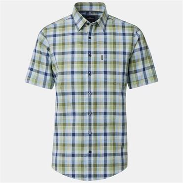 CASA MODA SHORT SLEEVE CHECK SHIRT - GREEN