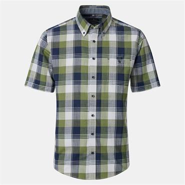 CASA MODA B.D. CHECK SHORT SLEEVE SHIRT - GREEN
