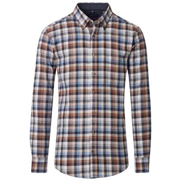 CASA MODA B.D. CASUAL CHECK SHIRT - BROWN