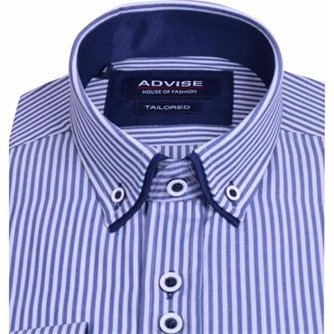 ADVISE DOUBLE COLLAR STRIPE SHIRT - NAVY