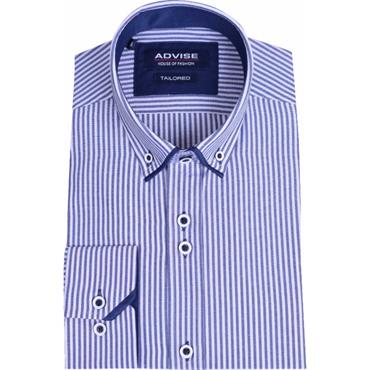 ADVISE DOUBLE COLLAR STRIPE SHIRT - NAVY