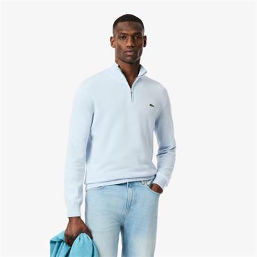 LACOSTE ZIPPED COTTON SWEATER - BLUE