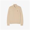 LACOSTE ZIPPED HIGH NECK COTTON SWEATER - BEIGE
