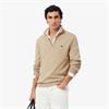 LACOSTE ZIPPED HIGH NECK COTTON SWEATER - BEIGE