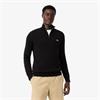LACOSTE ZIPPED HIGH NECK COTTON SWEATER - BLACK