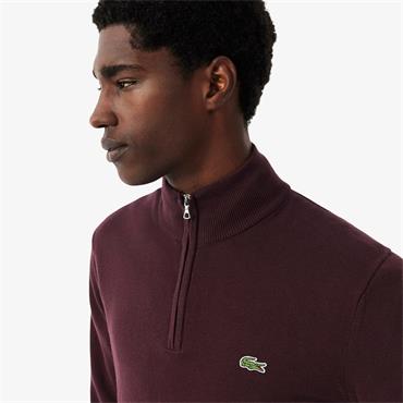 LACOSTE ZIPPED HIGH NECK COTTON SWEATER - BURGUNDY