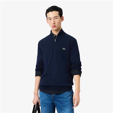 LACOSTE ZIPPED HIGH NECK COTTON SWEATER - NAVY