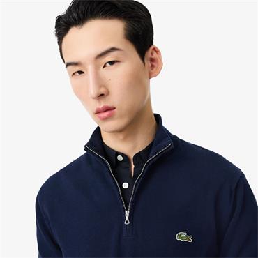 LACOSTE ZIPPED HIGH NECK COTTON SWEATER - NAVY
