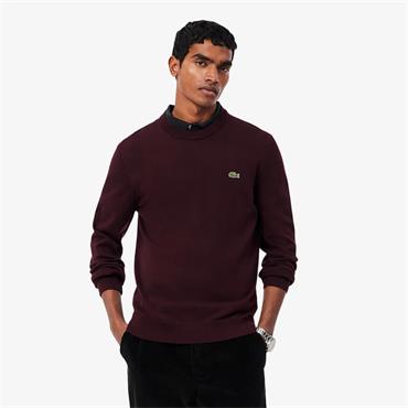 LACOSTE CREW NECK COTTON SWEATER - BURGUNDY