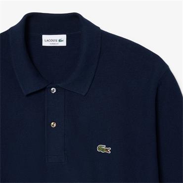 LACOSTE LONG SLEEVED KNITTED POLO SHIRT - NAVY