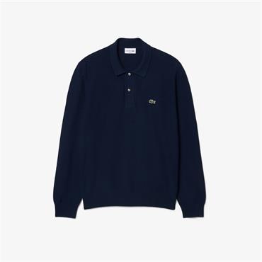 LACOSTE LONG SLEEVED KNITTED POLO SHIRT - NAVY