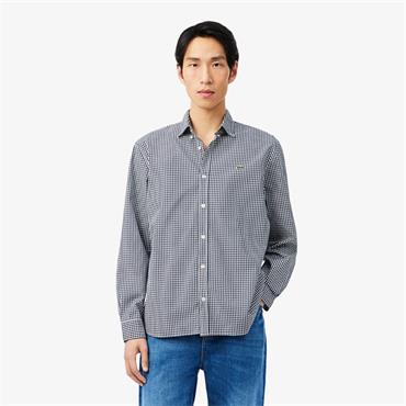 LACOSTE LIGHTWEIGHT POPLIN PLAID SHIRT - NAVY