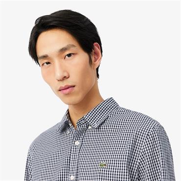 LACOSTE LIGHTWEIGHT POPLIN PLAID SHIRT - NAVY