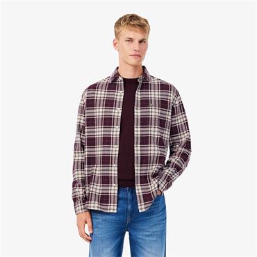 LACOSTE PLAID FLANNEL SHIRT - BURGUNDY