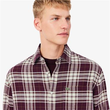 LACOSTE PLAID FLANNEL SHIRT - BURGUNDY