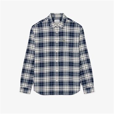 LACOSTE PLAID FLANNEL SHIRT - NAVY