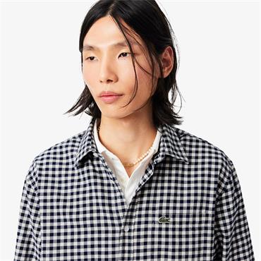 LACOSTE PLAID FLANNEL SHIRT - NAVY