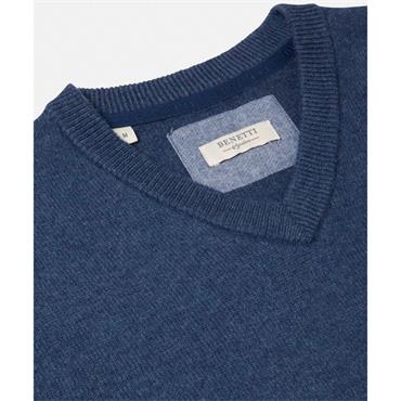 BENETTI FRANCO V-NECK JUMPER - BLUE