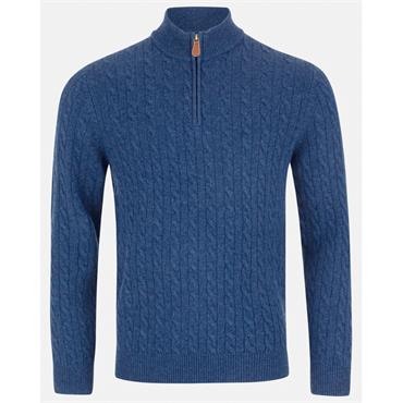 BENETTI GRANT CABLE KNIT 1/4 ZIP - BLUE