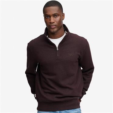 SUPERDRY ESSENTIAL SERIF LOGO 1/2 ZIP - BURGUNDY
