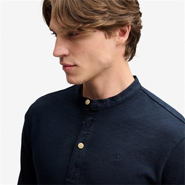 SUPERDRY WOVEN PLACKET GRANDAD TOP - NAVY