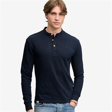 SUPERDRY WOVEN PLACKET GRANDAD TOP - NAVY