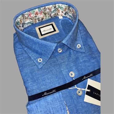 MARNELLI SCOTT LINEN MIX SHIRT - BLUE
