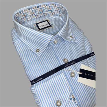 MARNELLI SCOTT STRIPE LINEN MIX SHIRT - BLUE