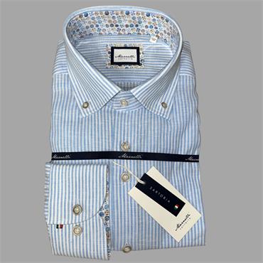 MARNELLI SCOTT STRIPE LINEN MIX SHIRT - BLUE