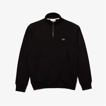 LACOSTE ZIP-UP INTERLOCK SWEATSHIRT - BLACK