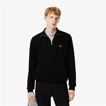 LACOSTE ZIP-UP INTERLOCK SWEATSHIRT - BLACK