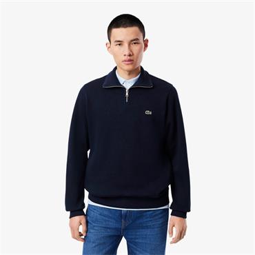 LACOSTE ZIP-UP INTERLOCK SWEATSHIRT - NAVY