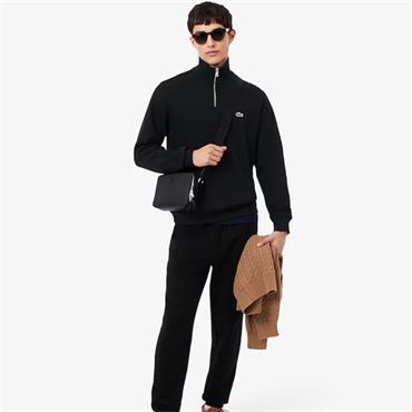 LACOSTE ZIP-UP INTERLOCK SWEATSHIRT - BLACK