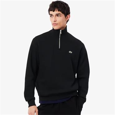 LACOSTE ZIP-UP INTERLOCK SWEATSHIRT - BLACK