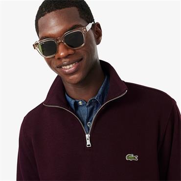 LACOSTE ZIP-UP INTERLOCK SWEATSHIRT - BURGUNDY