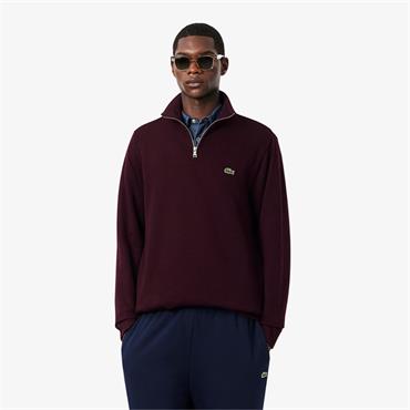 LACOSTE ZIP-UP INTERLOCK SWEATSHIRT - BURGUNDY