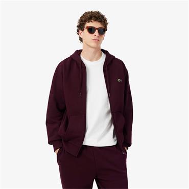 LACOSTE ZIP-UP FLEECE HOODIE - BURGUNDY