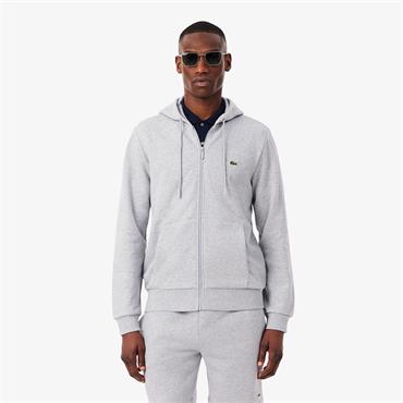 LACOSTE ZIP-UP FLEECE HOODIE - GREY