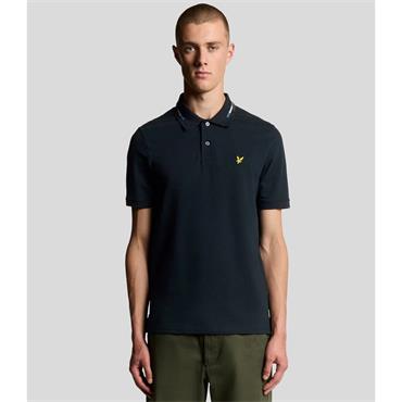 LYLE&SCOTT STRIPED TIPPED POLO SHIRT - NAVY