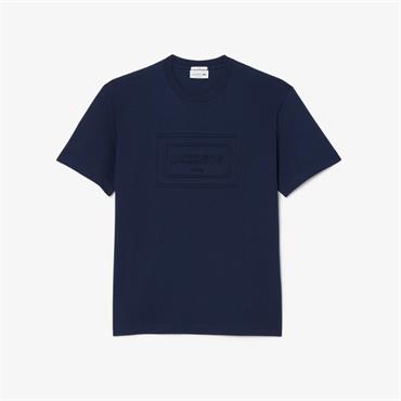 LACOSTE EMBROIDERED COTTON T-SHIRT - NAVY