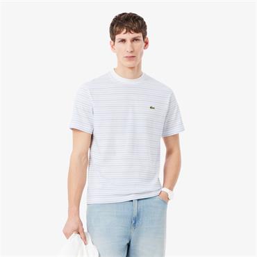 LACOSTE STRIPED COTTON T-SHIRT - BLUE