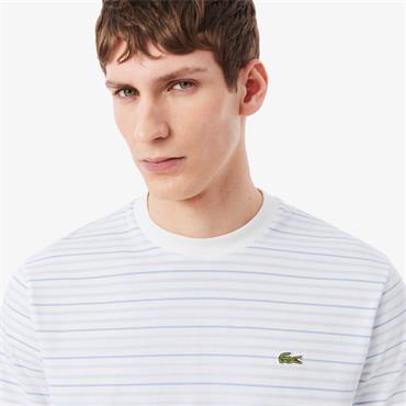 LACOSTE STRIPED COTTON T-SHIRT - BLUE